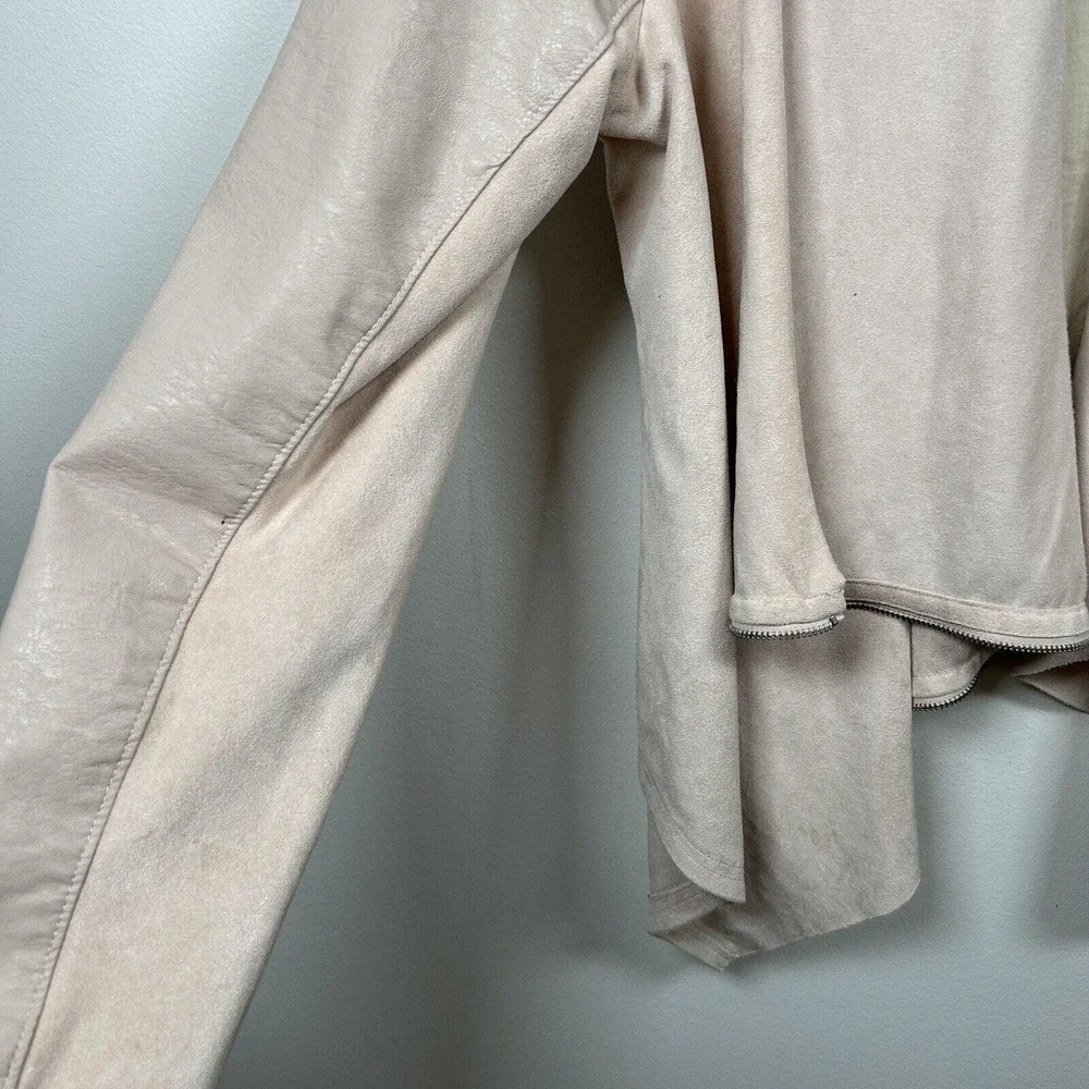 Blank NYC Mixed Media Faux Leather Draped Open Front Cardigan Jacket Size Large - Picture 4 of 8